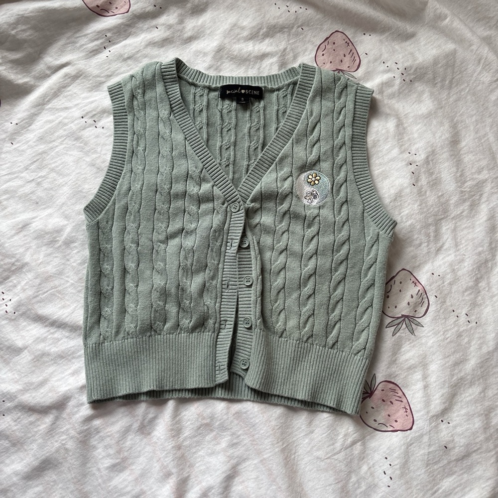 Green Cable Knit Cardigan Sweater